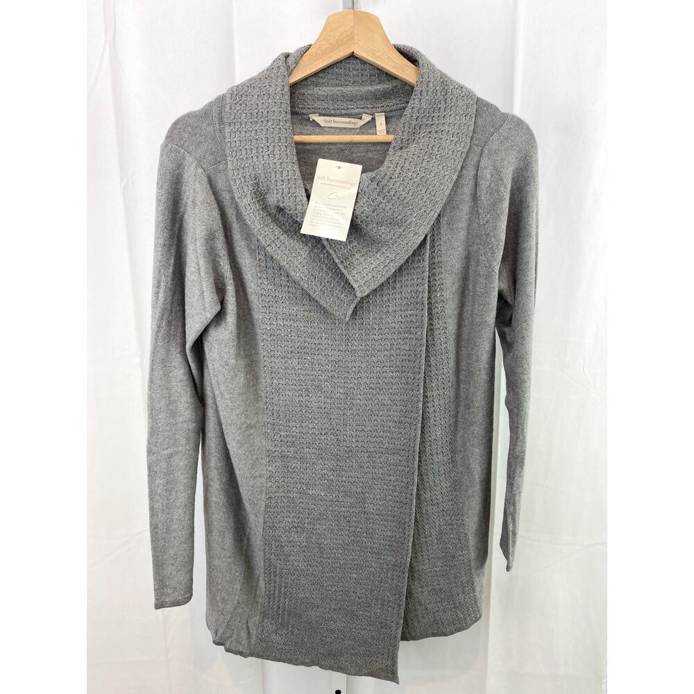 NWT SOFT SURROUNDINGS S Miranda Cardigan Wrap Sweater 2AU10 Textured Knit Gray